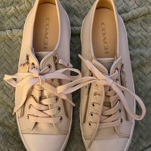 Used Coach Women's Off-White Leather Sneakers size 9